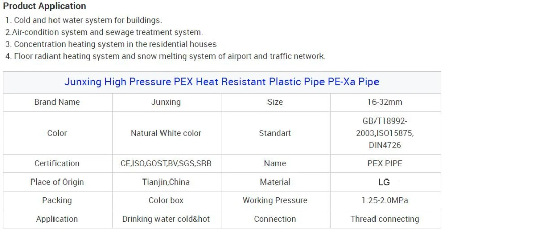 Pex Pipe Underfloor Heating Pipe Pexa Tube